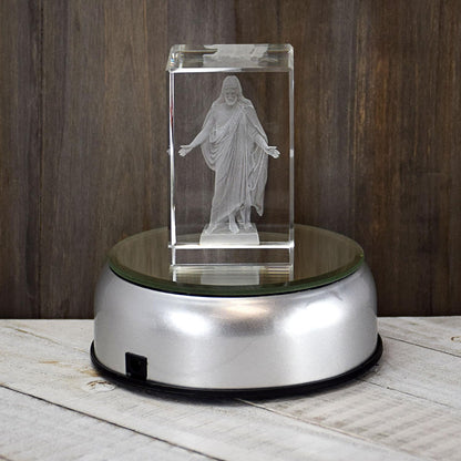 Lifebeats Christus Statue Laser Engraved Crystal Cube by Ringmasters