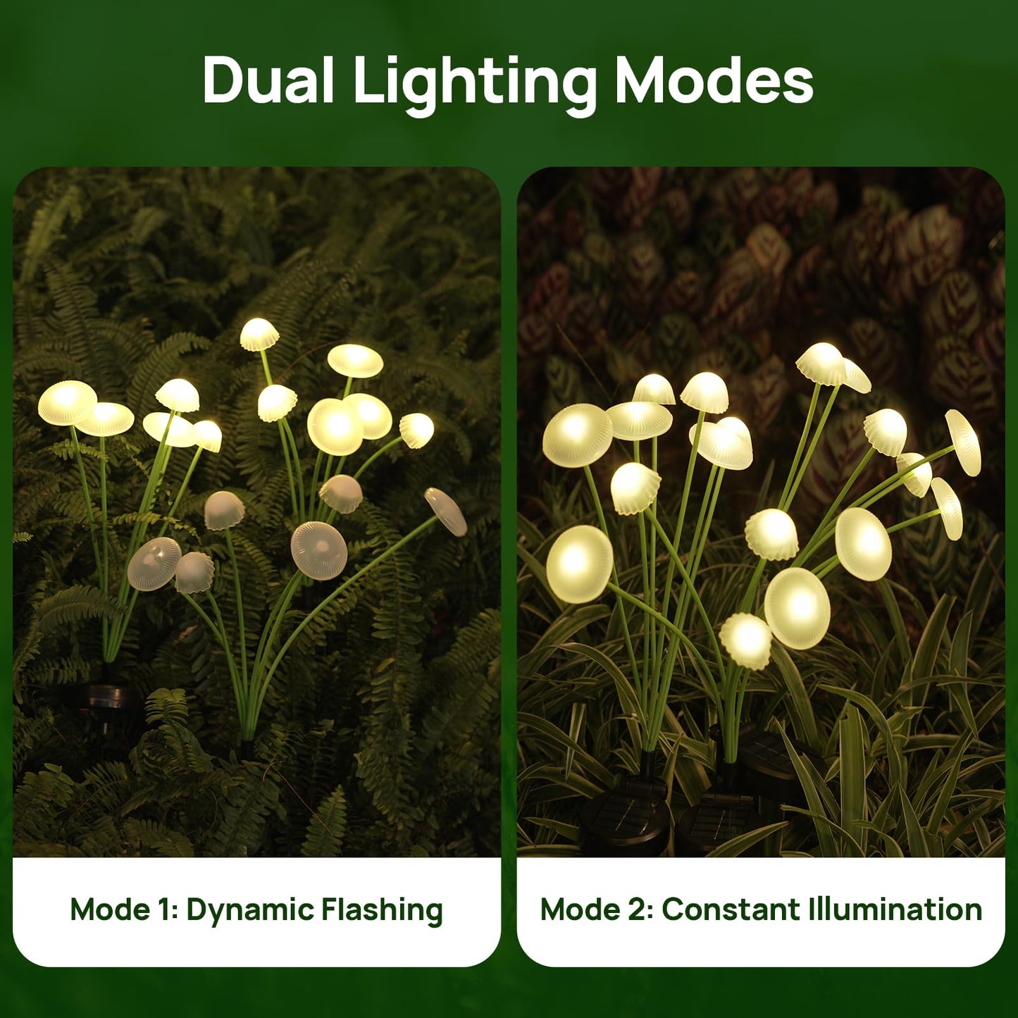 Rieyue Solar Garden Lights, 2-Pack Dual Mode LED Solar Mushroom Lights, Waterproof Firefly Outdoor Decor for Yard, Patio, and Pathway – Warm White Jellyfish Ambiance