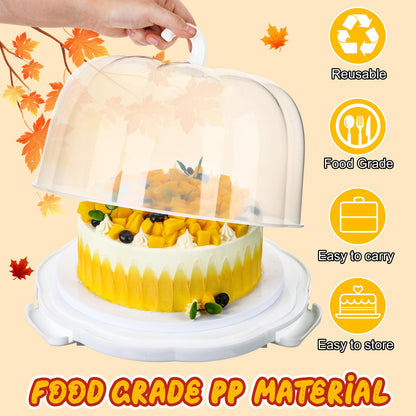 Zhehao 10 Inch Fall Cake Carrier Holds, Pumpkin Cake Stand with Lid and Handle, Halloween Autumn Harvest Plastic Transport Storage Container, Suitable for Transporting Pies, Cupcakes and More(White)