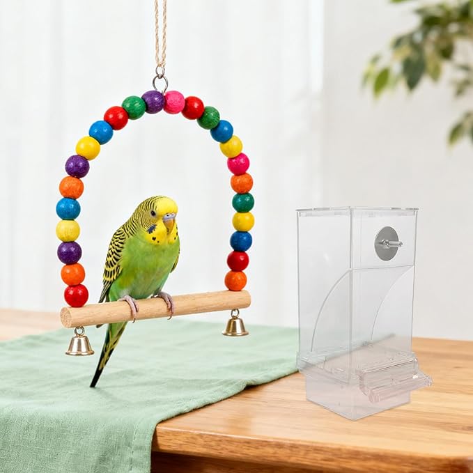 Milisten Bird Feeder Automatic No-Mess Parrot Seed Dispenser with Shell Separation for Small to Medium Birds Cage Use