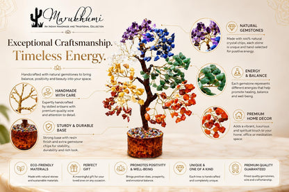 Marubhumi 7 Chakra Healing Crystal Tree Kit – Handmade Gemstone Bonsai Tree for Home Decor, Positive Energy, Feng Shui Good Luck, Money Prosperity Spiritual Gift Set for Women Mom Birthday Meditation