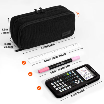 SUNEE Pencil Case, Large Capacity Pencil Pouch, Aesthetic Big Pen Bag, Soft Corduroy Pen Box for Office Stationery Organizer School Supplies Multifunctional for Teen Boys Girls Women Men, Jet Black