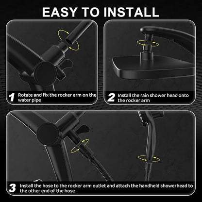Rain Shower Head with filtered Handheld High Pressure rainfall Shower Heads with Handheld Spray Combo Adjustable one-piece stand daul shower head Built-in Magnetic Docking and Power Jets-matter black