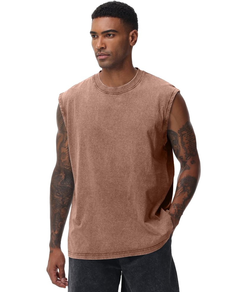 SnowElve 3 Pack Mens Workout Tank Tops Sleeveless Tee Shirts Men Muscle Shirt Gym Acid Wash T Shirts Running Beach Loose Fit Tee(BKAGCF,2XL)