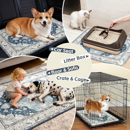 Washable Pee Pads for Dogs, 2 Pack Reusable Puppy Training Pads 40"x26" Super Absorbent Waterproof Dog Training Pads, Non-Slip Potty Pads, Whelping Pads Litter Mat Navy & Ecru