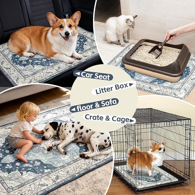 Washable Pee Pads for Dogs, 2 Pack Reusable Puppy Training Pads 60"x48" Super Absorbent Waterproof Dog Training Pads, Non-Slip Potty Pads, Whelping Pads Litter Mat Navy & Ecru