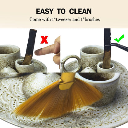 Fyedroed 4 in 1 Incense Burner Holder for Sticks, Palo Santo Sticks Holder, Candle and Sage Holder for Burning Ceramic Ash Catcher Tray for Meditation Yoga Room Home Decor (Gray)