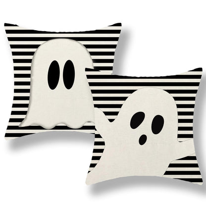 JEFERSO Halloween Pillow Covers 20x20 Set of 2 Black Stripes Cute White Ghost Throw Pillows Halloween Decorations Outdoor Pillowcase Halloween Home Decor Linen Farmhouse Cushion Case for Couch Sofa