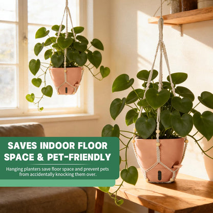 YUNLINGAA Self-Watering Hanging Planters for Indoor Plants Set 2-Piece Includes Plant Hanging Pot, Drainage-Hole Hanging Pot, and Hanging Basket Rack (Terracotta,10 Inches)