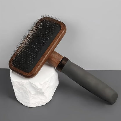 Premium Bamboo Slicker Brush for Dogs & Cats, Wooden Pet Grooming Brush with Soft Stainless Steel Pins & TPR Comfort Grip Handle, Removes Loose Hair, Mats & Tangles