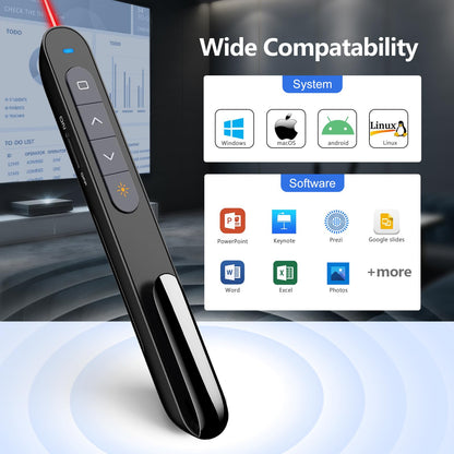 Norwii N76 Rechargeable Presentation clicker with Pointer, Long Range Presentation Remote, Wireless Presenter for PowerPoint Presentations, Slide Control (Black with Red Light)