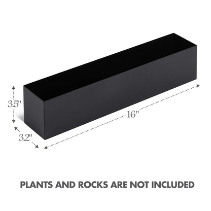 DR&Co Modern Black Trough Rectangular Planter, 16“ Metal Window Planter Box for Succulent, Small Rectangle Box for Desk or Windowsill, Stainless Steel, Great Gift Ideas for Women Men