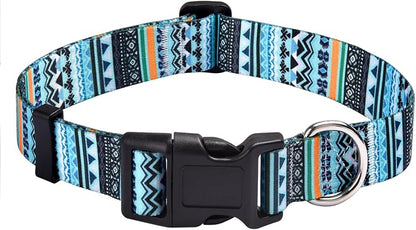 MarukoPet Dog Collar, Adjustable for Small Medium Large Dogs Puppy, Cute Design with Bohemia Floral Tribal Geometric Patterns Boys Girls Dog Collar(Green Bohemia-M)