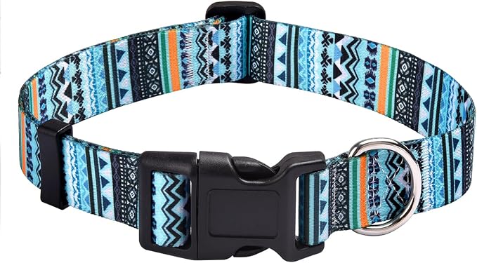 MarukoPet Dog Collar, Adjustable for Small Medium Large Dogs Puppy, Cute Design with Bohemia Floral Tribal Geometric Patterns Boys Girls Dog Collar(Green Bohemia-S)