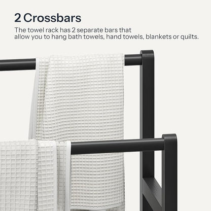 HOOBRO Freestanding Towel Rack for Bathroom, 2 Tier Decorative Bamboo Blanket Rack, Quilt Display Stand with Storage Shelf, 16.5" L x 9.4" W x 30.5" H, Bedroom, Living Room, Black BK02LB01