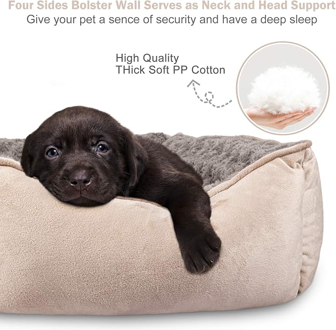 JOEJOY Rectangle Dog Bed for Large Medium Small Dogs Machine Washable Sleeping Dog Sofa Bed Non-Slip Bottom Breathable Soft Puppy Bed Durable Orthopedic Calming Pet Cuddler, Multiple Size, Beige