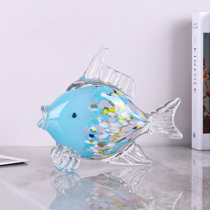 LINYTHER Large Glass Fish Figurine for Home Decor, Hand Blown Art Glass Ocean Animal Statue, Decorative Coastal and Beach Themed Sculpture for Table, Shelf, Bathroom, Living Room or Office