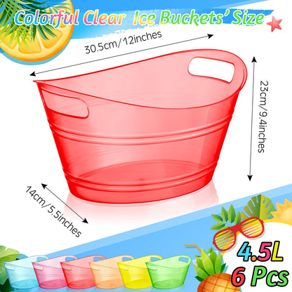 meekoo 6 Pcs Plastic Ice Buckets Bulk with Handles 4.5L Oval Storage Tub Large Capacity Ice Drink Bucket for Easter Summer Party Bar Wine Beer Champagne Beverage Bottle Cooler(4.5 L,Multicolor)