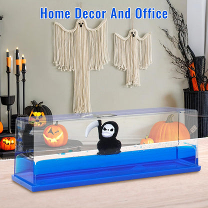 Grim Reaper Decor Ghost Face Toys, Unsinkable Ship Boat in a Bottle Box, Boat Merch Acrylic Ship Fluid Drift Bottle Decorations Desk Ornament Decor for Fans Boys Girls Gifts (Black)