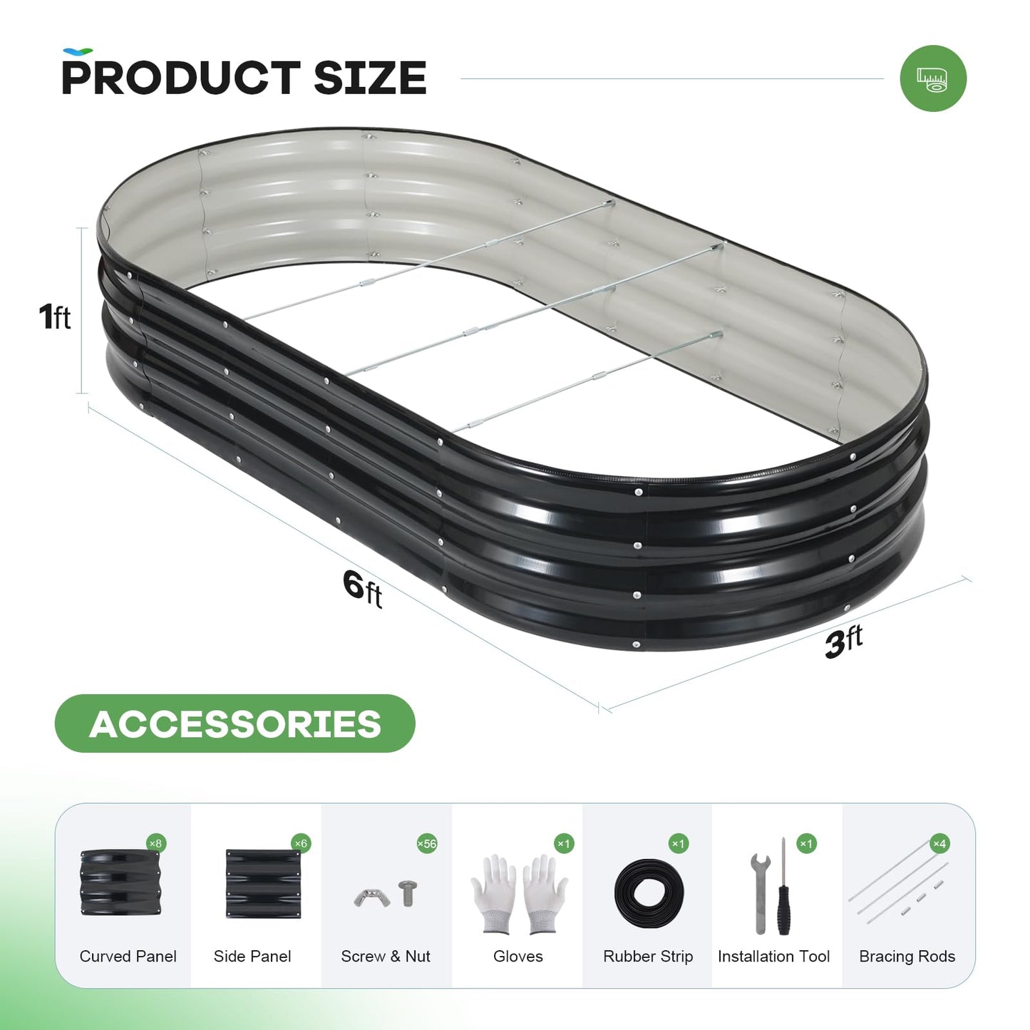 HEALSTOK Galvanized Raised Garden Beds Outdoor, 6x3x1ft Oval Metal Raised Beds for Gardening, Rust-Resistant Garden Planter Box for Planting Vegetables, Flowers, Fruits in Backyard, Patio, Lawn(Grey)