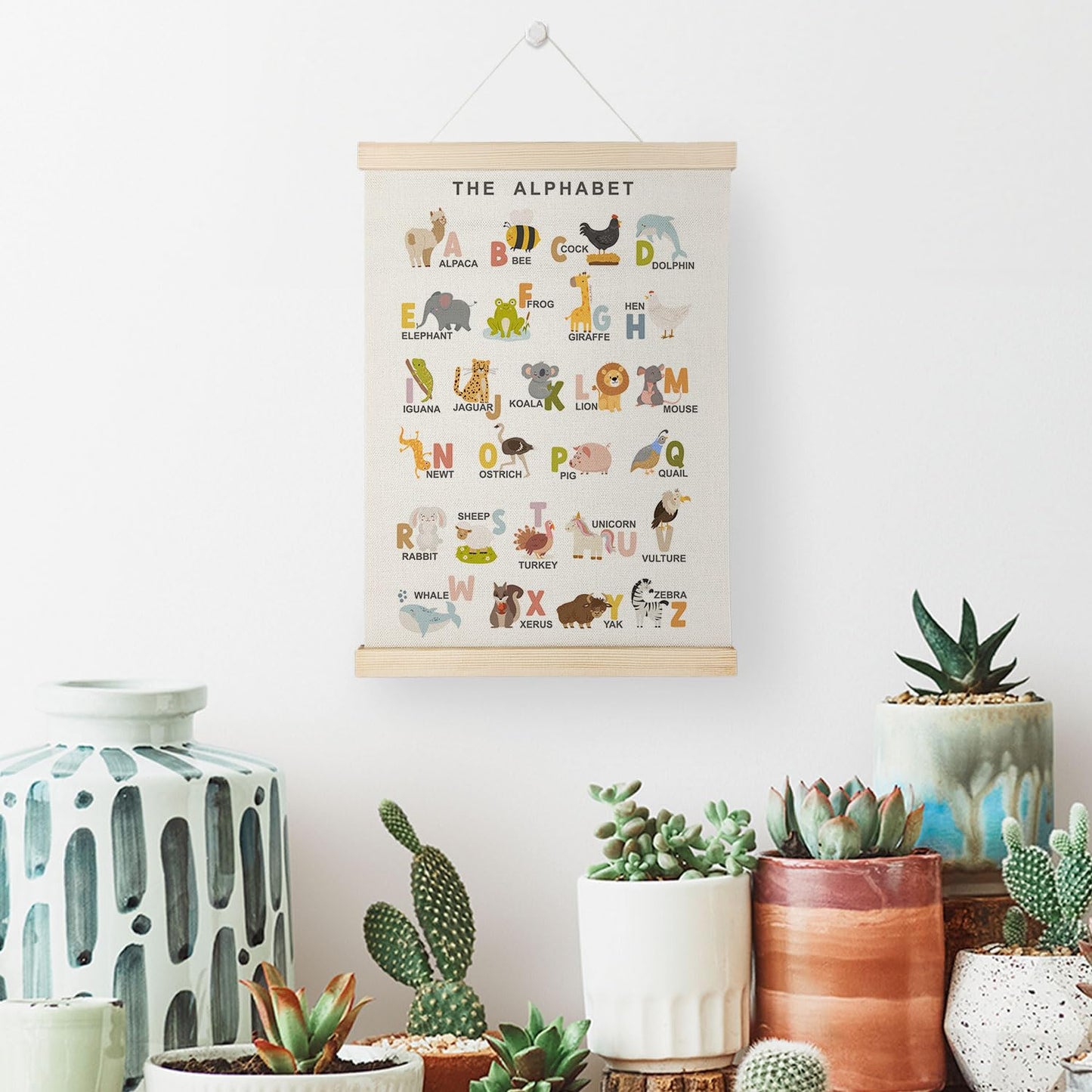 Nrleey Animal Alphabet Toddler Room Wall Art Poster Hanger, Animal Nursery Decor, ABCs Educational Posters Wall Decor for Kids Room Nursery Playroom Classroom Home, 12x16 Inch