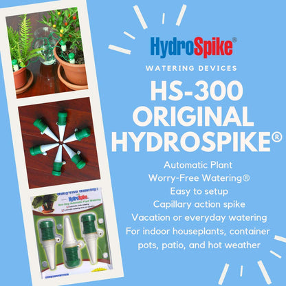 HydroSpike HS-300 (3-Pack) Worry-Free Automatic Plant Watering Devices Kit. Self Auto Waterer Spikes, Bulbs, Stakes Irrigation System for Indoor House Plants, Vacation. No Glass Globe Bottle, Jug, Can