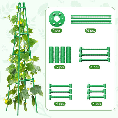 4 Pack 64" Tall Adjustable Obelisk Garden Trellis for Climbing Plants, Rust-Proof Pe Coated Metal Plant Trellis Support for Raised Beds, Potted Vines, Cucumbers, Tomatoes, Indoor Outdoor Use (4 Pack)