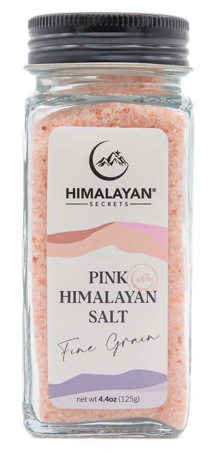 Himalayan Secrets Natural Pink Cooking Salt in Refillable French Glass Shaker - Fine, Unrefined, Mineral Rich, Bold Flavor, No Additives, Kosher Certified (4.4 oz)