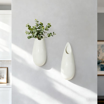 2 Pack White Ceramic Wall Vases,5.9 Inch Wall Hanging Plant Holder,Cubicle Modern Decor Plant Holder Vase for Indoor Plants, Hanging Propagation Flower Pots for Air Vases