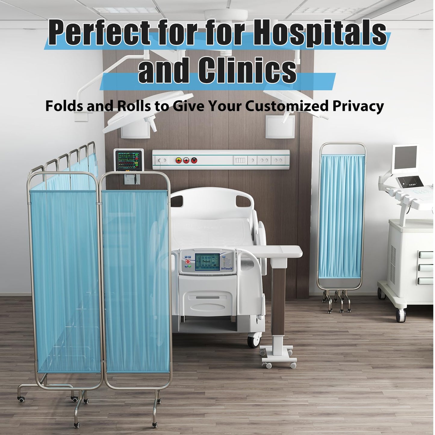 tonchean 4-Panel Medical Privacy Screen, 79 x 71'' Hospital Screen on Wheels, Portable Medical Privacy Partition for Clinics Nursing Homes and Exam Rooms
