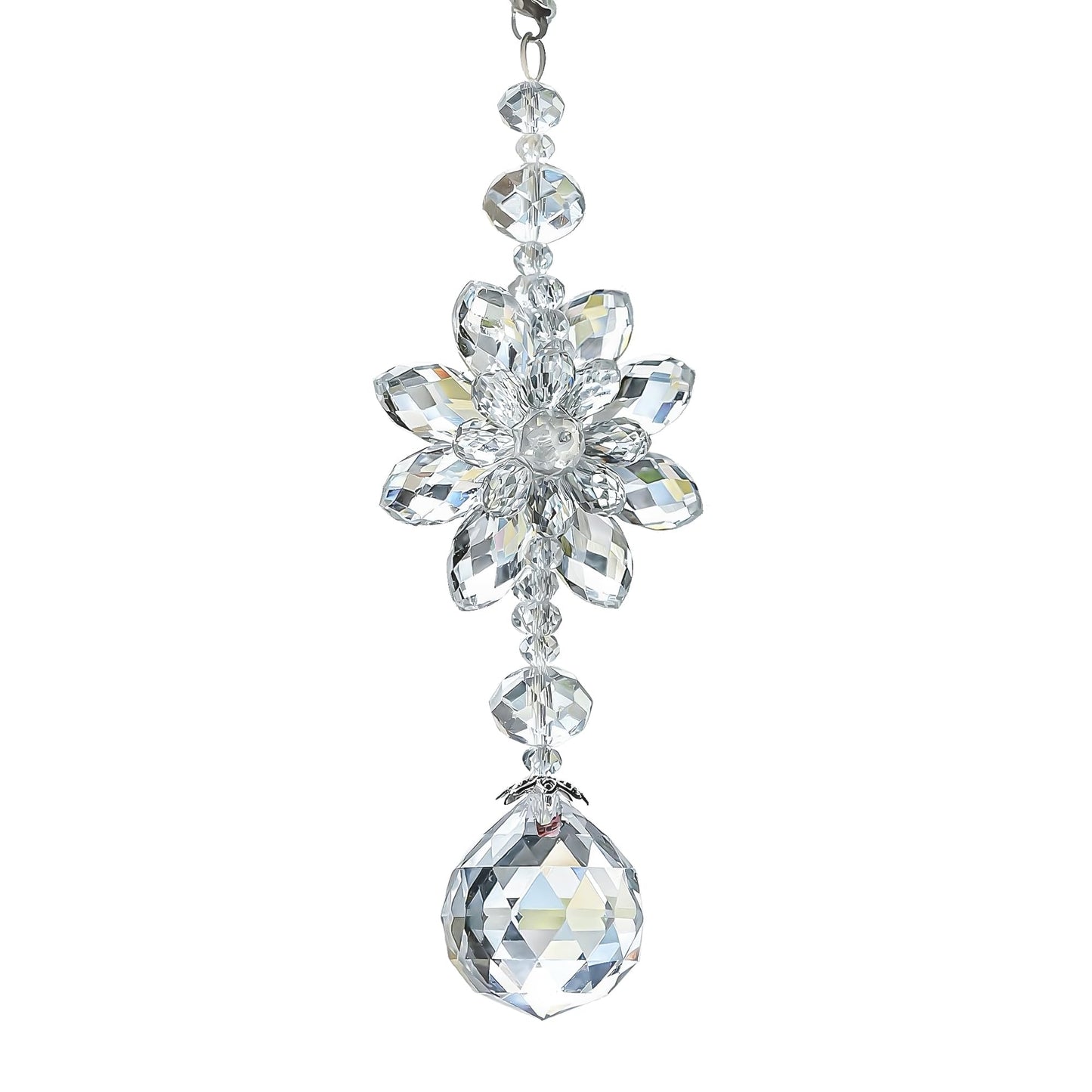 H&D HYALINE & DORA Clear Hanging Crystal Ball Prisms Flower Fengshui Ornament Suncatcher Rear View Mirror Car Charm Decor