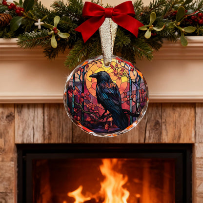 Gothic Crow Ornament for Christmas Tree - Goth Witchy Raven Stained Glass Christmas Ornaments, Unique Crow Gifts Idea