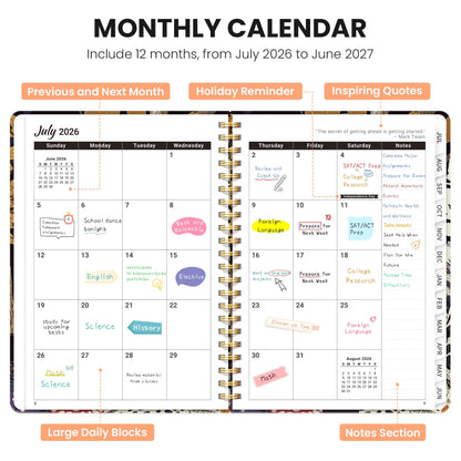 Academic Planner 2026-2027, Monthly and Weekly Calendar Planner, July 2026 - June 2027, Pretty Hardcover Teacher Student Planning Agenda Book with Tabs, Fit for School Office Supplies, 6.3" x 8.5", Woodland Watch