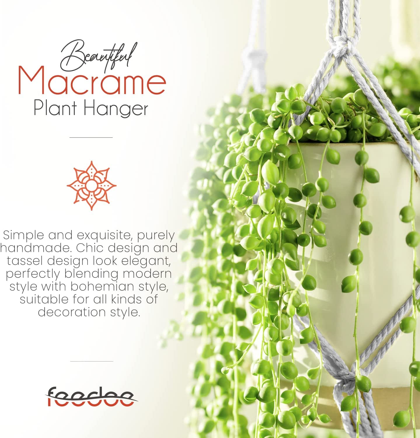 Plant Hanger Indoor, Macrame Plant Hangers Indoor Macrame Hanging Planters for Indoor Plants - 6 Pack Hanging Plant Holders Indoor Hanging, Macromay Plant Hangers for Indoor Plant Hanger,Gray