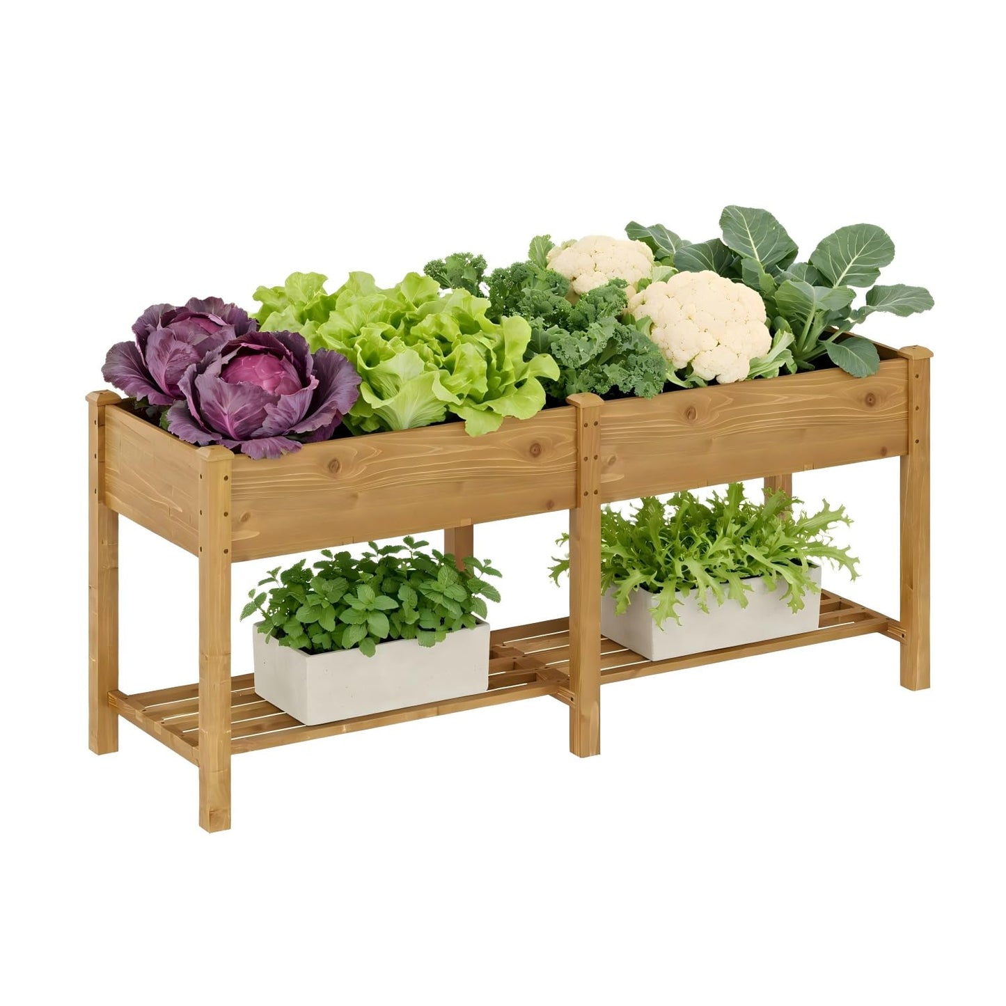 72x24x30.7 Wood Raised Garden Bed with Legs Wooden Planter Box with Storage Shelf Elevated Wood Planter Box for Vegetables Flowers Herbs Garden Planter for Backyard Patio Balcony (Brown, Large)