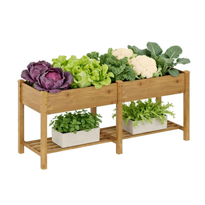 72x24x30.7 Wood Raised Garden Bed with Legs Wooden Planter Box with Storage Shelf Elevated Wood Planter Box for Vegetables Flowers Herbs Garden Planter for Backyard Patio Balcony (Brown, Large)