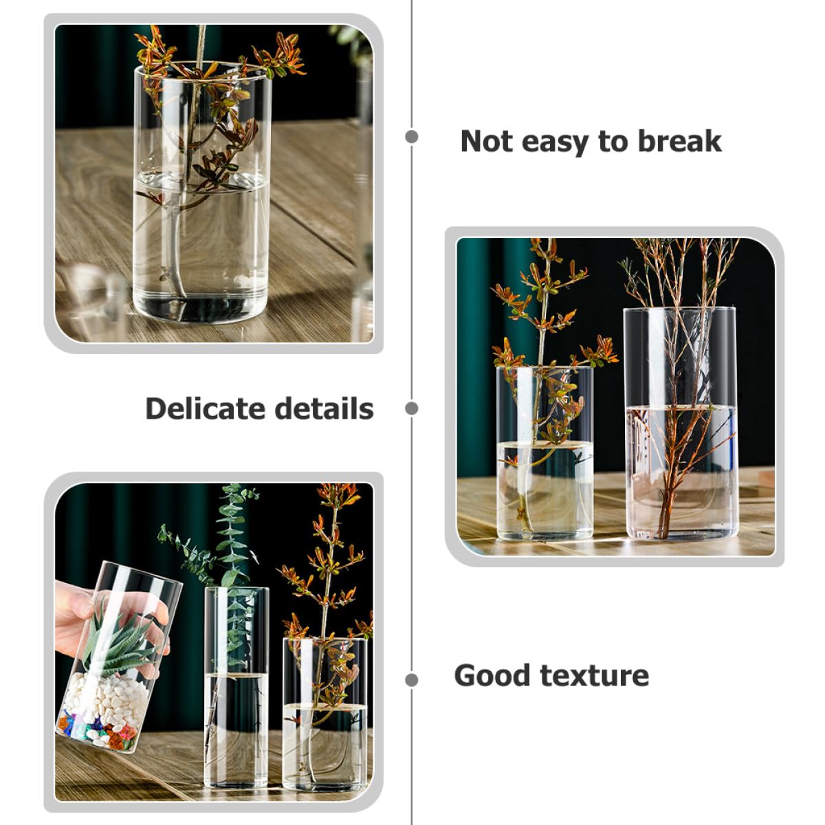 VALICLUD Glass Cylinder Vase 10x25cm High Borosilicate Hydroponic Flower Vase Decorative Glass Terrarium for Indoor Plants and Flower Arrangements