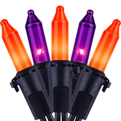 YULETIME 200 Orange & Purple Halloween Lights with Black Wire, Pack of 2 Sets 33 ft 100 Count UL Certified Christmas String Lights (Orange & Purple)