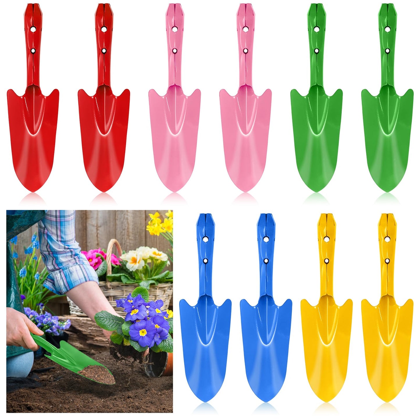 Nicunom 10 Pack Colorful Metal Hand Shovels, Garden Trowel Set Small Gardening Hand Tools for Soil Planting Digging Transplanting, 5 Colors