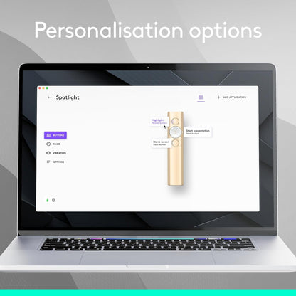Logitech Spotlight Presentation Remote - Universal Wireless Presentation Clicker with Laser Pointer, Advanced Digital Highlighting, Bluetooth, 30 m Range and Quick Charging - Gold