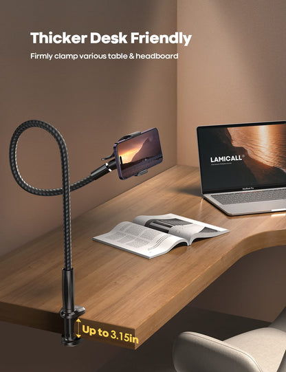 Lamicall Gooseneck Phone Holder Bed - [Nylon Braided] Flexible Arm, 38inch Overall Length, 360 Adjustable Clamp Clip, Overhead Cell Phone Mount Stand for Bed, Desk, 4-7” Cellphone, Gifts