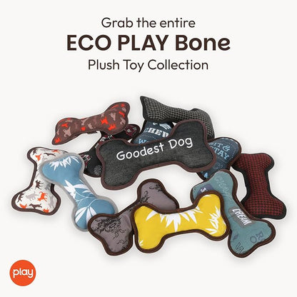 P.L.A.Y. Stuffed Dog Toys, ECO Bones - Extra Durable Squeaker Chew Toy, Great for Teething Puppies & Small, Medium, Large Dog Breeds - Machine Washable, Recycled Materials (Grey Houndstooth, Small)
