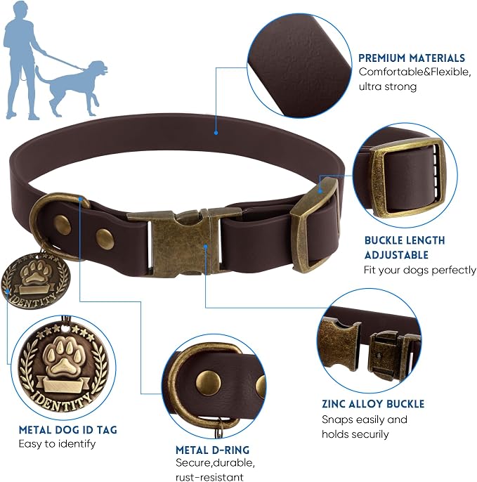 Wisedog Waterproof Dog Collar and Leash Set, XS, Brown | Adjustable Puppy Collar, Cute Tag, 4FT Dog Leash, Includes Poop Bag, For Small Medium Large Dogs