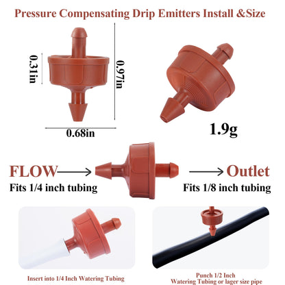 30Pcs 2GPH Pressure Compensating Irrigation Spot Drippers,Constant Flow Barb Outlet Watering Dripper Emitters Heads Parts for 1/4 Inch Watering Tubing Line for Garden Pots Plant Irrigation Systems