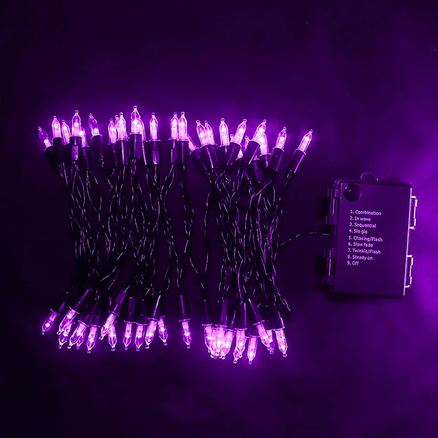 MULTI-SPARKING Battery Operated Halloween Lights 16ft 50 LED Mini String Lights for Small Tree, Wreath, Crafts, Indoor/Outdoor Halloween Decor, 8 Modes & Memory Function, Black Wire-Purple