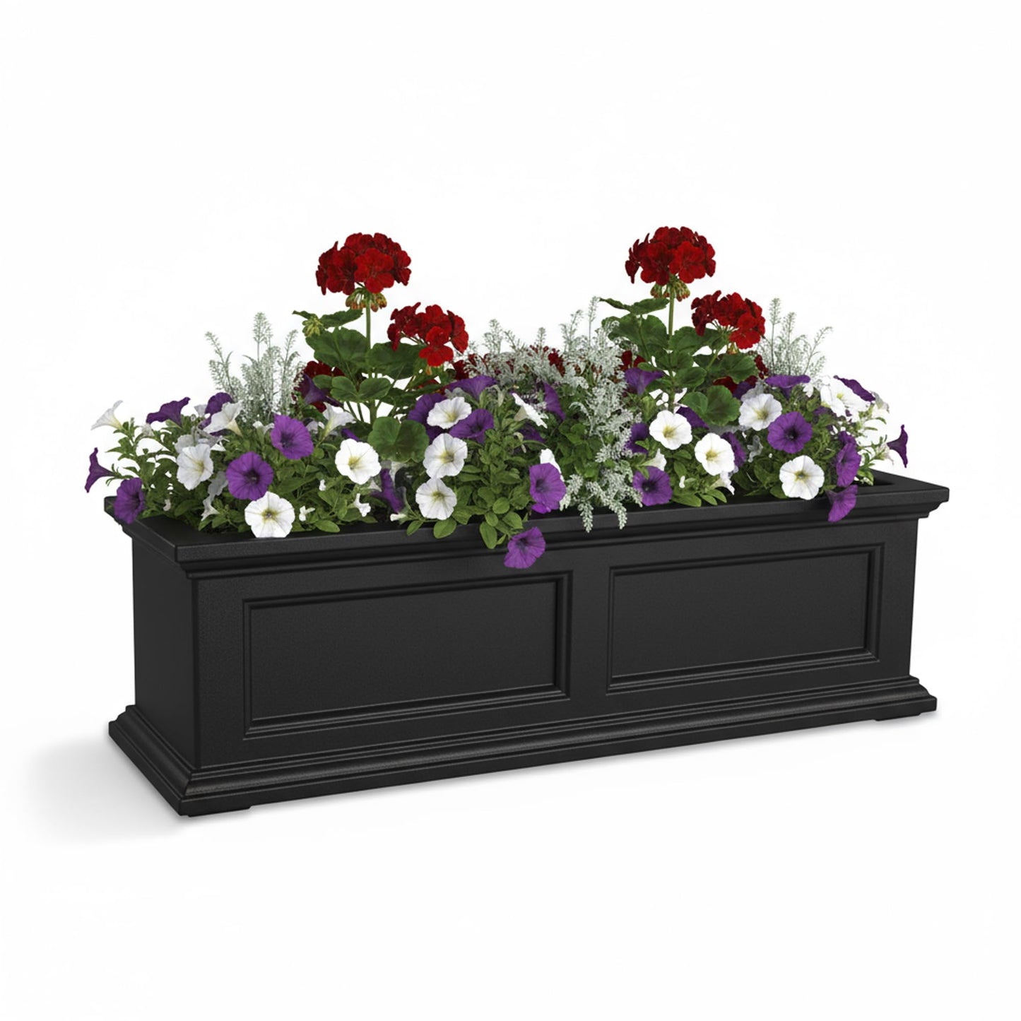 Mayne Fairview 3ft Durable Self Watering Window Box Planter with Wall Mount Brackets, UV & Weather Resistant, Double Wall Design, New England Architecture for Outdoor Décor, Black