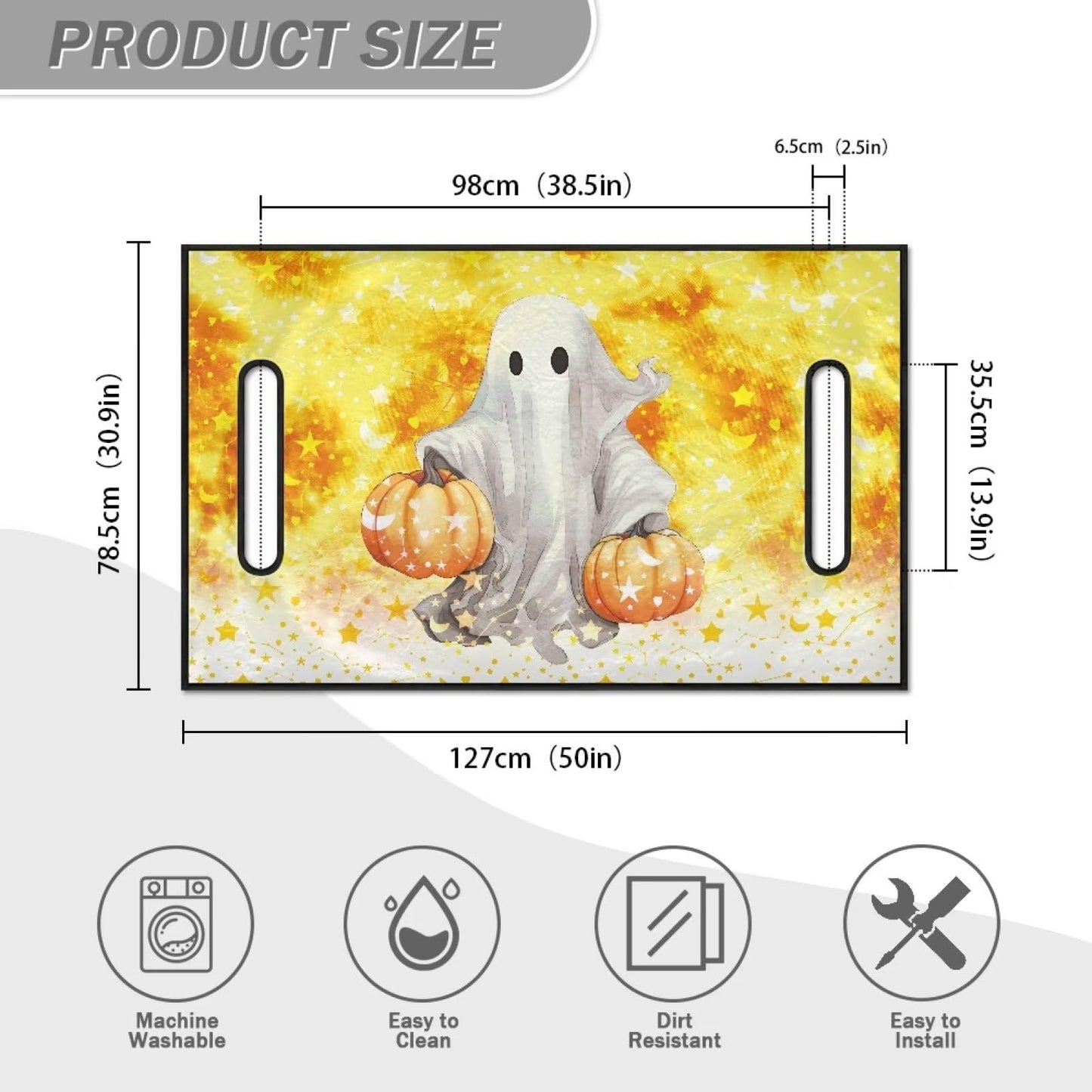 Yewattles Halloween Seat Cover for Golf Cart Universal Fit Most 2 Passenger Club Car Lightweight Anti-hot Golf Cart Seat Towel Blanket Protector Pumpkin Ghost Print Decor