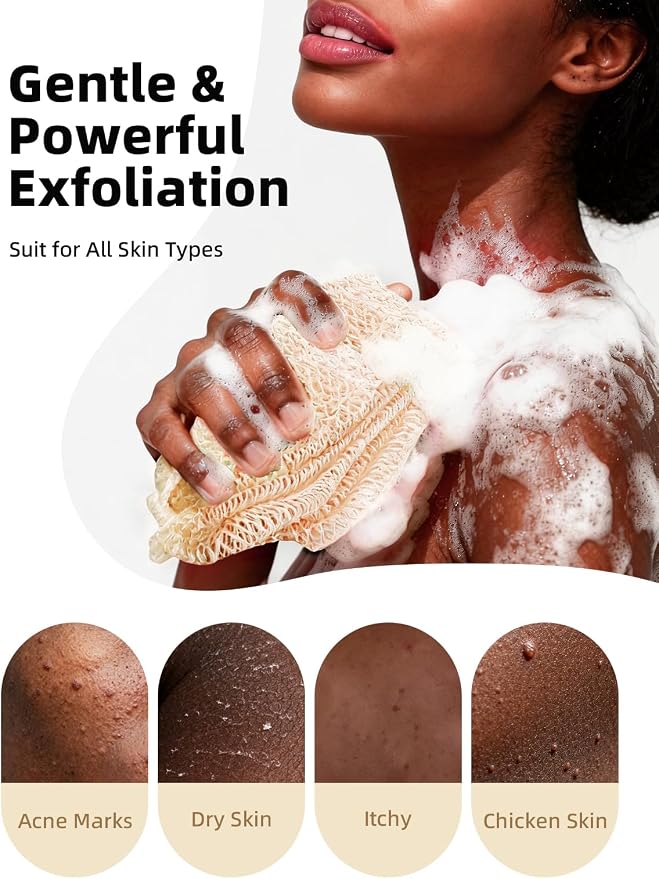Cleangor 3Pcs African Net Sponge Authentic with Knots - Exfoliating Body | Scrubber for All Skin Types, African Bath Sponge, Wash Cloth, Gentle Exfoliation Shower Rag for Women Daily Use
