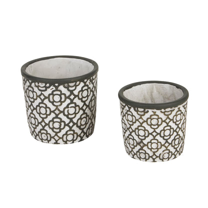 Dark Gray Lattice Cement Flower Pot (Set of 2)