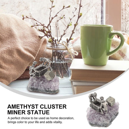 GOOHOCHY Natural Amethyst Cluster Ornament Miner Figurine Decor 2.55X2.36X1.65In Crystal Desktop Gemstone Decor for Home and Office Healing